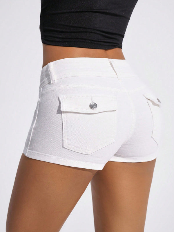 White High-Waist Denim Shorts for Summer Casual