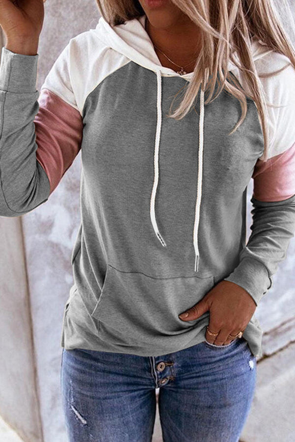 Casual Solid Patchwork Hooded Collar Tops(12 colors)