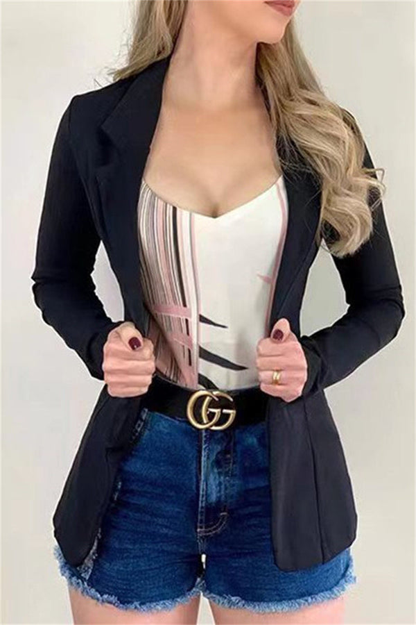 Casual Solid Cardigan Turndown Collar