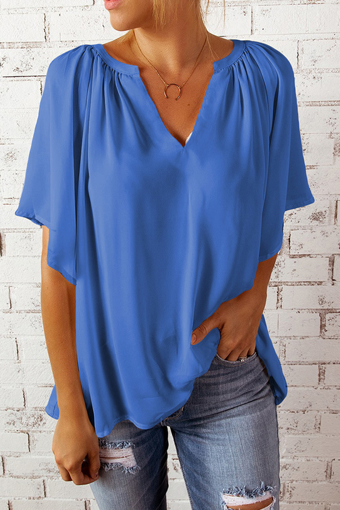 Casual Solid Patchwork V Neck T-Shirts