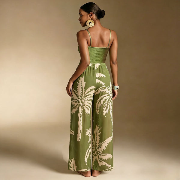 Slim Fit One-Piece Swimsuit & Wide Leg Pants Set