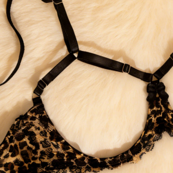 Leopard Lace Bra & Panty Lingerie Set for Intimate Wear
