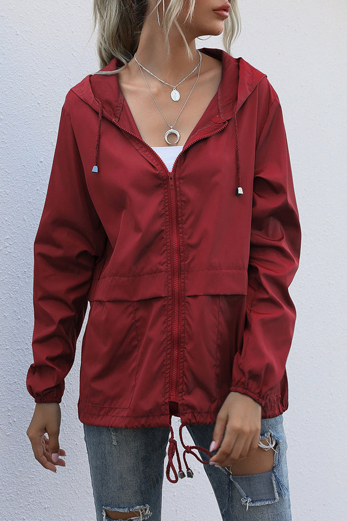 Casual Solid Zipper Hooded Collar