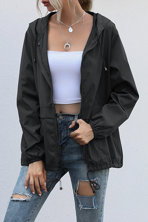 Casual Solid Zipper Hooded Collar