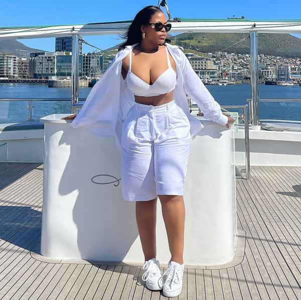 Plus Size Women Casual Button Pocket Shirt and Shorts Two-Piece Set