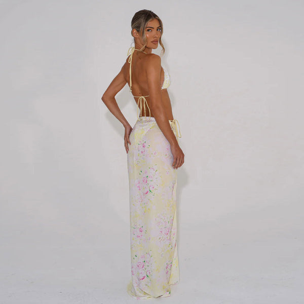 Printed Lace-Up Two-Piece Bikini Swimsuit for Summer Vacations