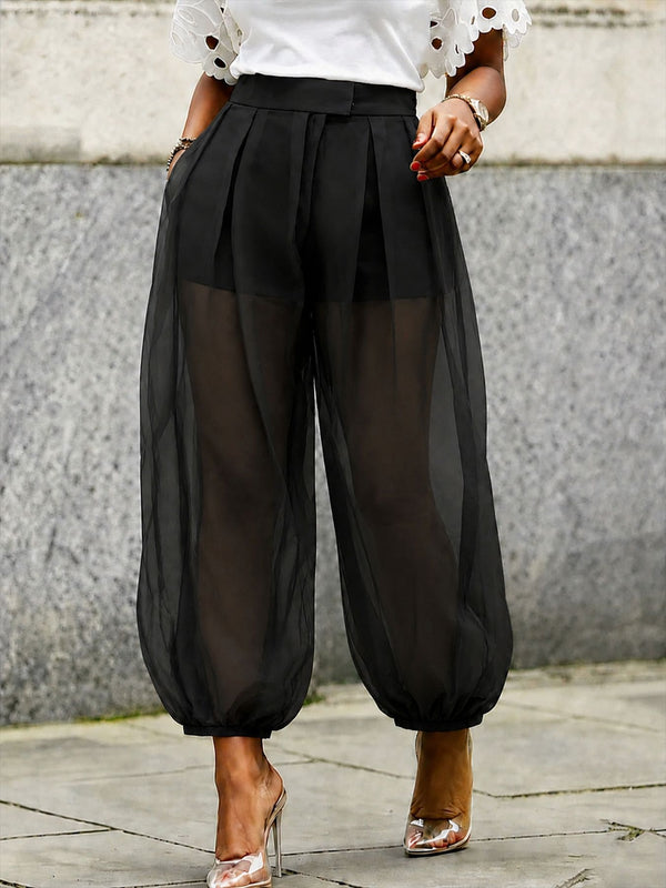 Mesh See-Through Jogger Lantern Wide Leg Pants for Summer