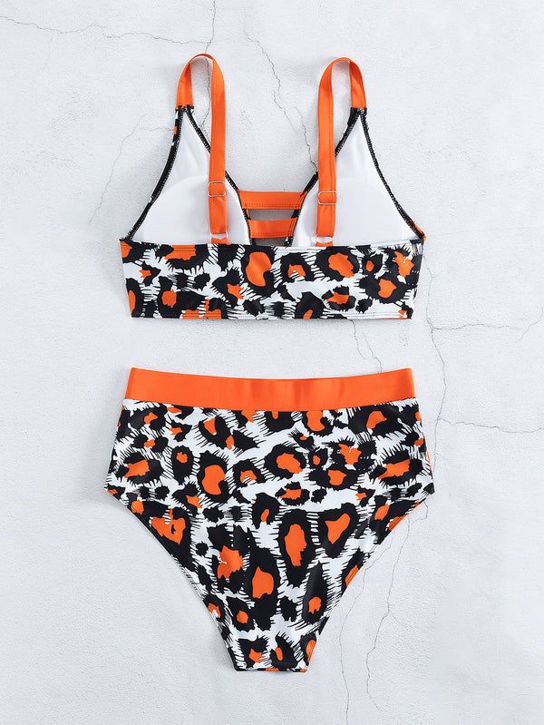 Plus Size Digital Print High Waist Two-Piece Bikini
