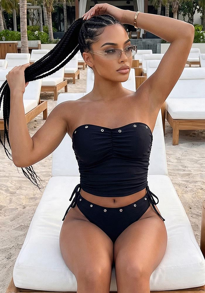 Pleated Two-Piece Bikini Swimsuit for Beach Holidays