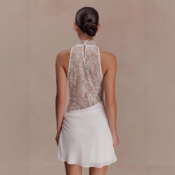 Halter Neck Lace Patchwork Bodycon Mini Dress