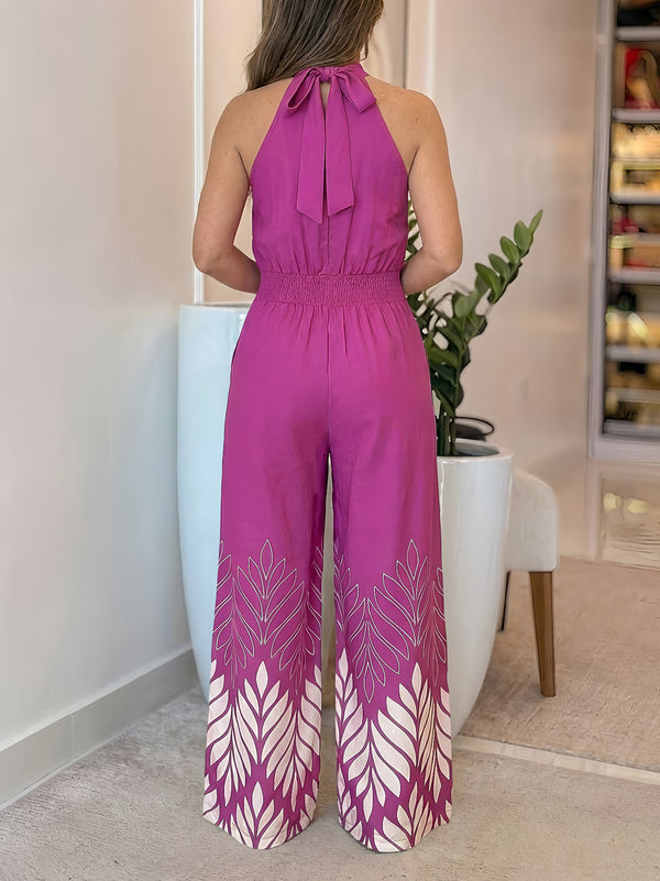 Sleeveless Halter Neck Lace-Up Jumpsuit for Holiday Parties