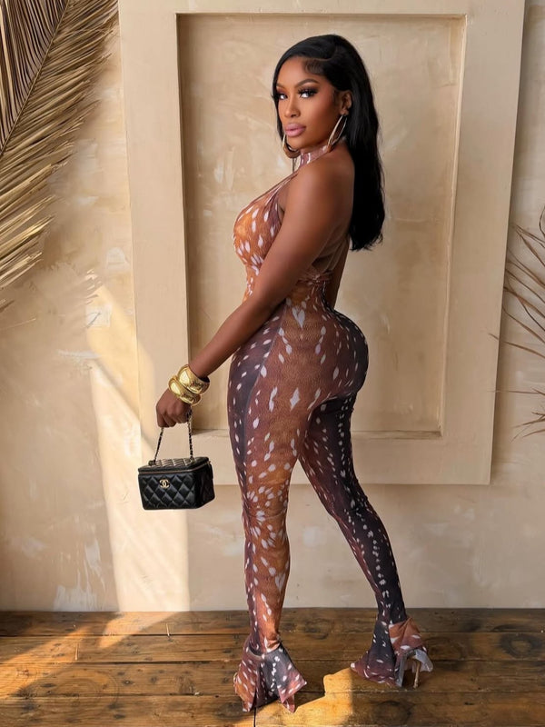 Printed Backless Jumpsuit for Summer
