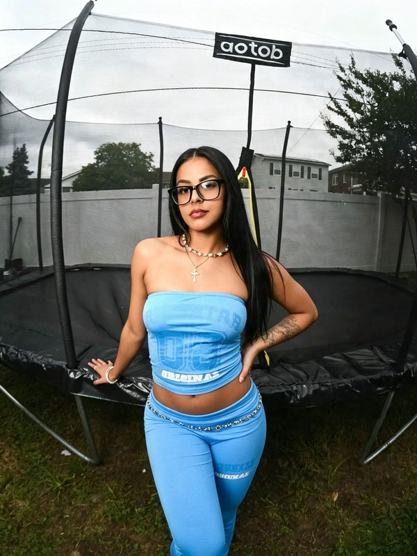 Printed Strapless Tie-Up Crop Top & Pants Two-Piece Set for Summer Streetwear