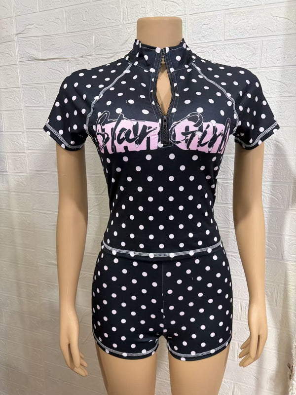 Vintage Polka Dot Shorts Two-Piece Set for Spring Beach Holidays