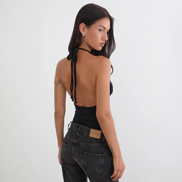Studded Halter Low Back Crop Tank Top for Spring & Summer Clubs