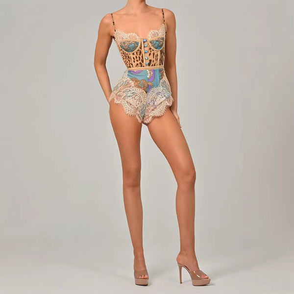 Women Spring/Summer Strapless Sexy Lace Holidays Printed Jumpsuit