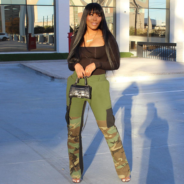 Color Block Patchwork Camouflage Pants for Spring Casual Wear