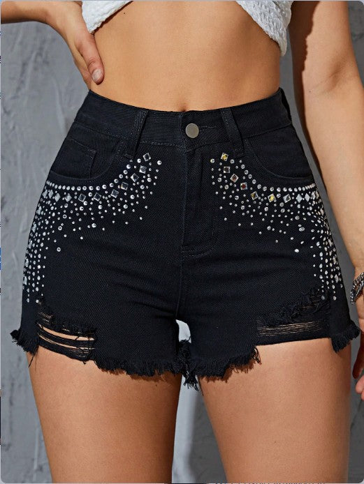 Women beaded denim shorts