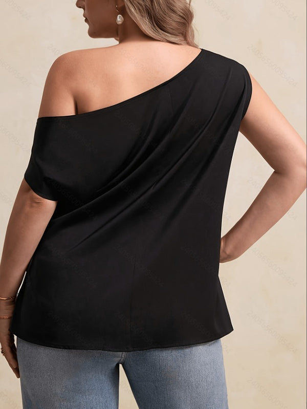 Lace Patchwork Slash Shoulder Irregular Ruffle Short Sleeve T-Shirt for Casual Wear