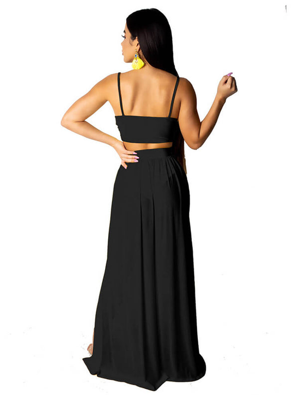2 Piece Chiffon Spaghetti Top+Slit Skirt Sets Tiynon