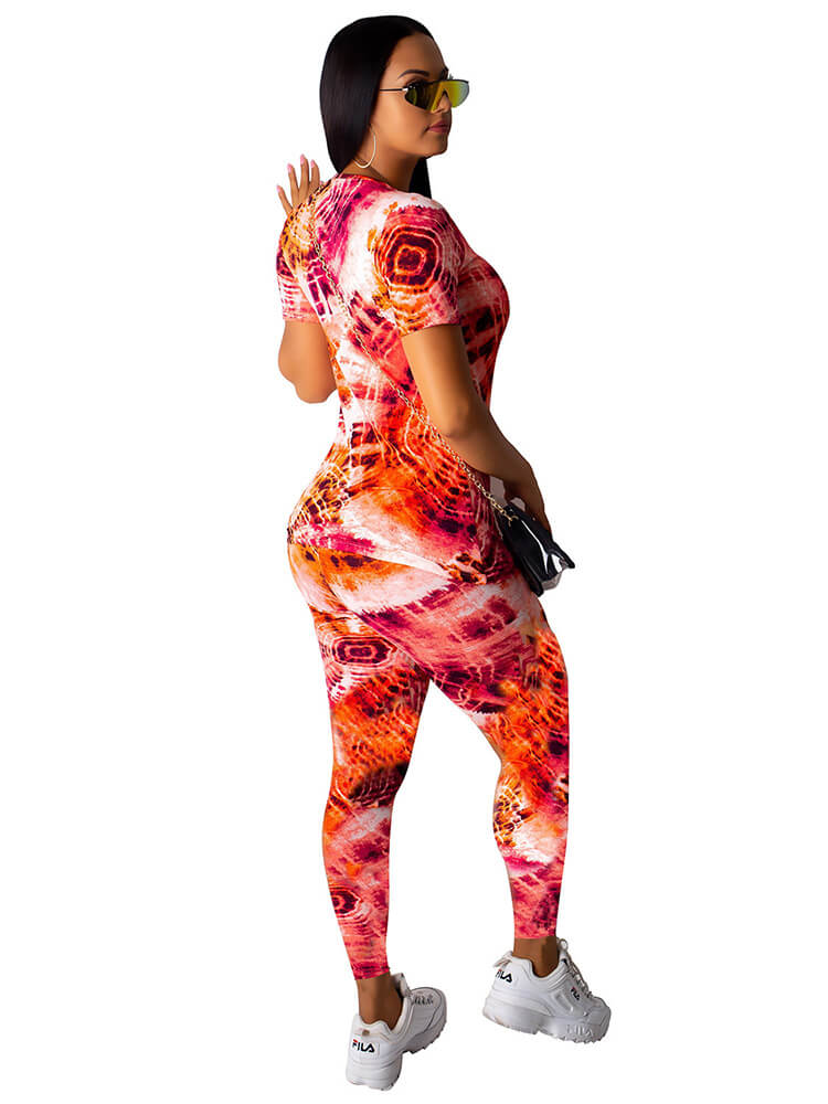 2 Piece Colorful Short Sleeve Top+Jogging Suits Tiynon