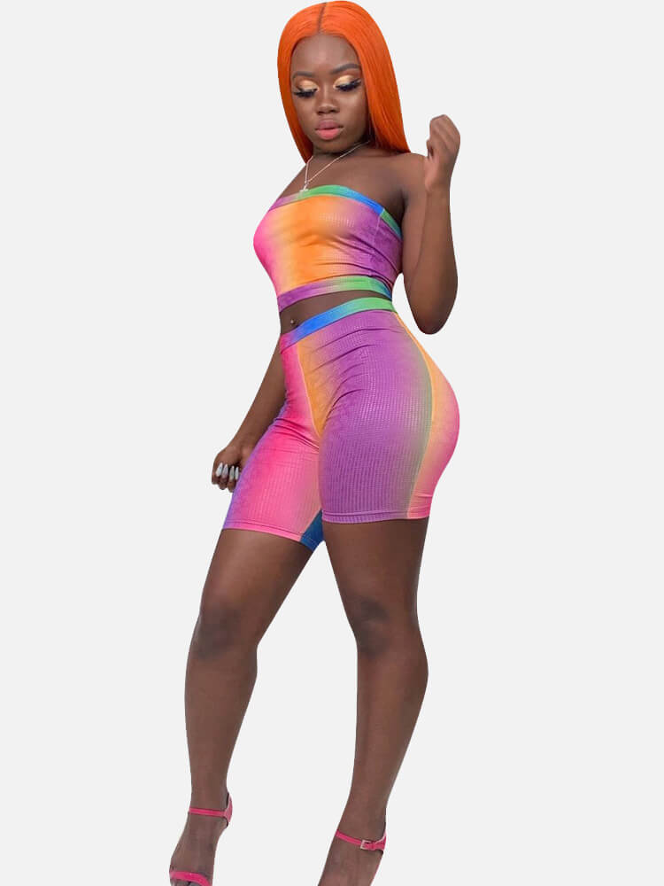 2 Piece Colorful Top+ Shorts Sets Rompers Tiynon