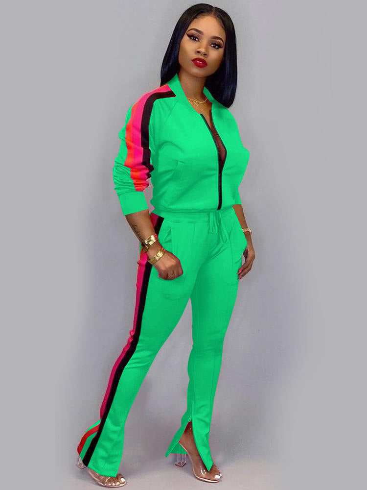 2 Piece Sideline Sweatshirt Jacket+Slit Flare Pants Tiynon