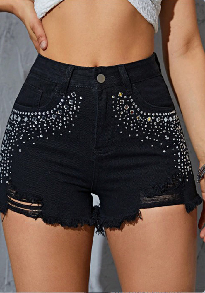 Women beaded denim shorts