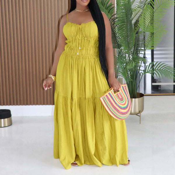 Ruffled Bohemian Sleeveless Strap Maxi Dress for Summer Holidays