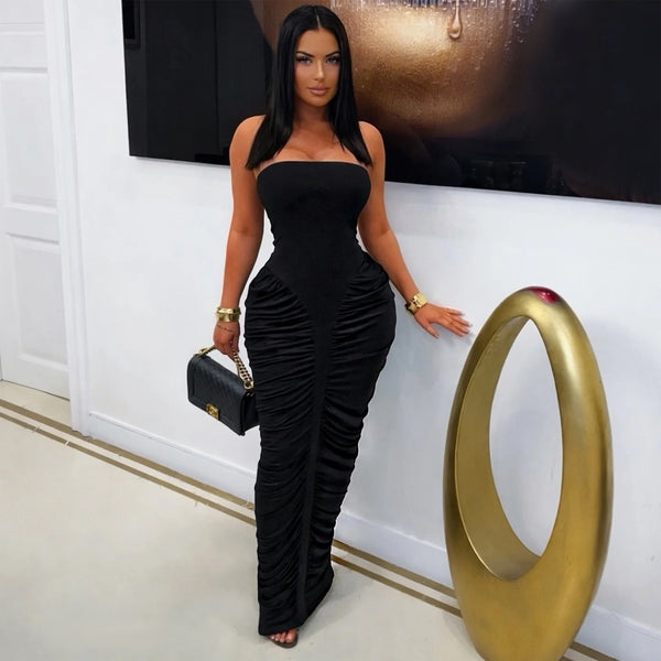 Strapless Ruffled Bodycon Dress for Evening Events