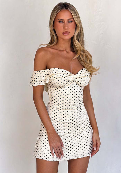Women Polka Dot Print Strapless Mini Dress