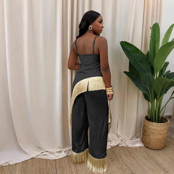 Fringe Camisole Top & Loose Wide Leg Pants Two-Piece Set