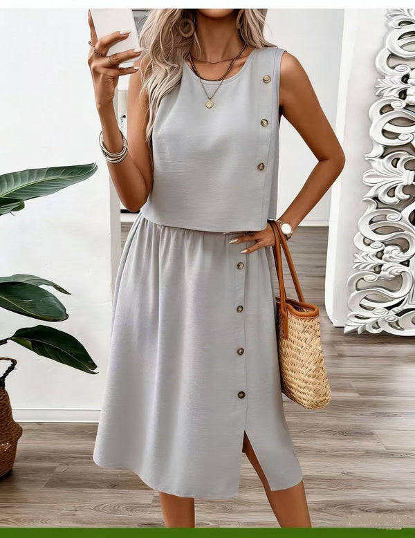 Sleeveless Button Top & Skirt Set for Casual Summer