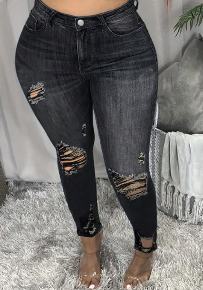 Ripped Tight Fitting Denim Jeans for Casual Streetwear