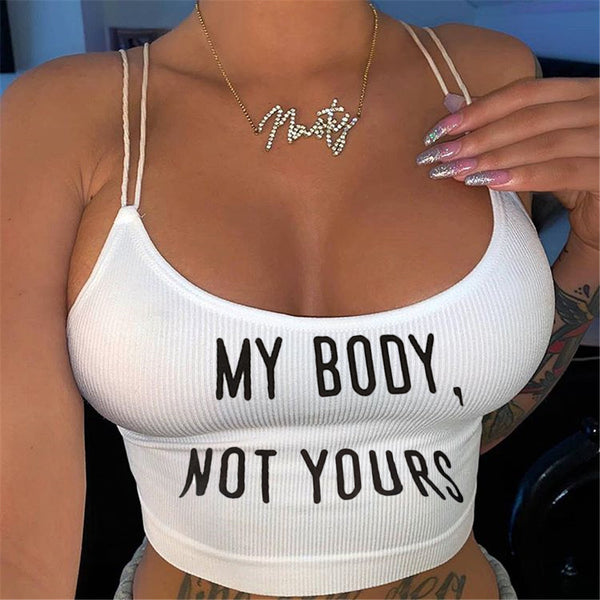 Letter Print Ribbed Camisole Crop Top for Summer Streetwear