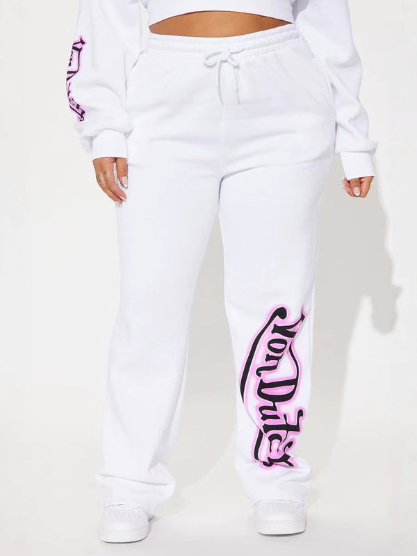 Letter Print Cropped Hoodie & Wide Leg Sweatpants Two-Piece Set