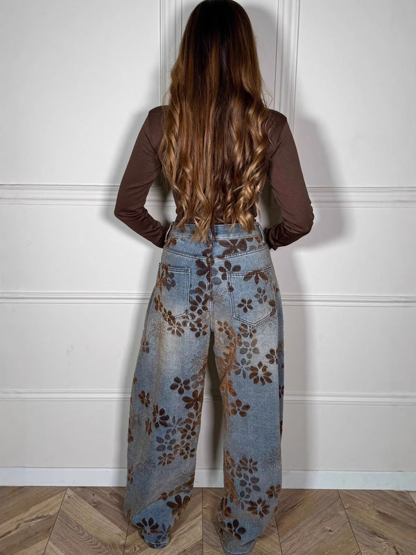 Jacquard Color Block Denim Pants for Casual Streetwear