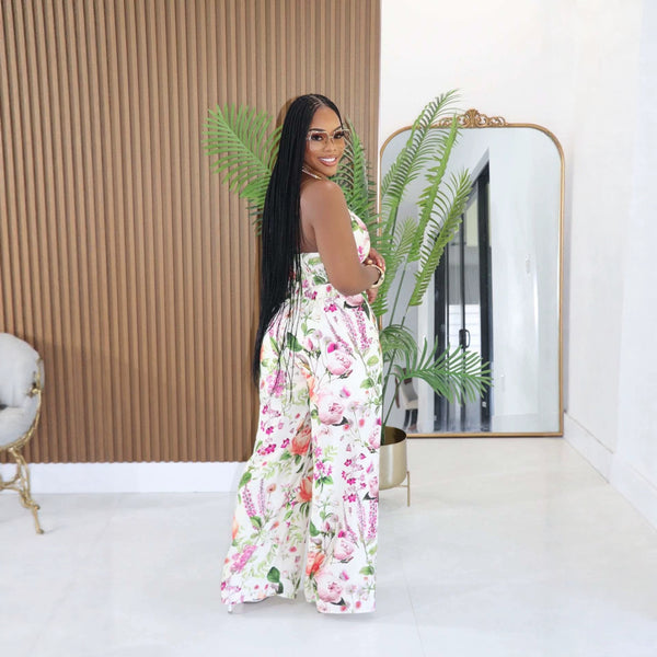 Floral Printed Halter Vest & Wide Leg Pants Set for Summer