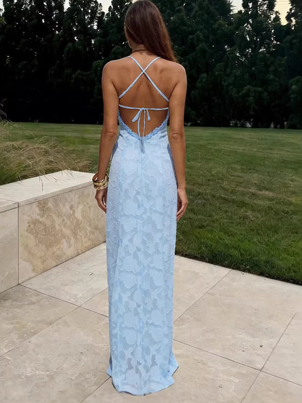 Halter Low Back Lace-Up Solid Color Dress for Spring Evenings