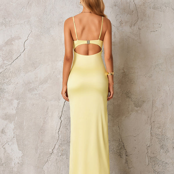 Satin Low Back V-Neck Bodycon Evening Gown