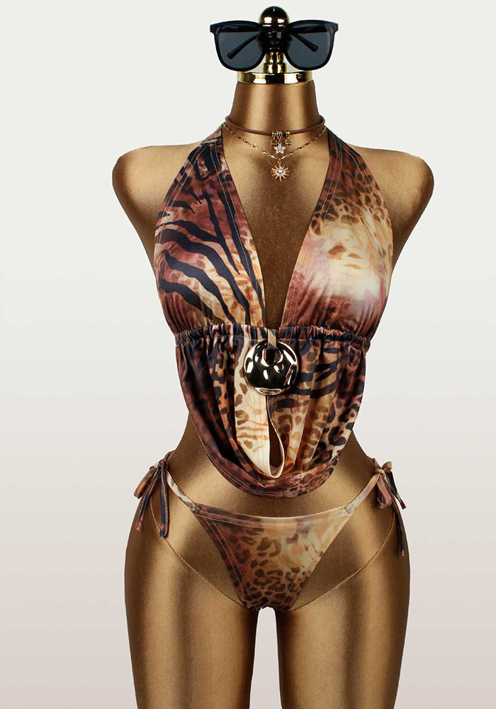 Halter Neck Lace-Up Bikini Top for Holiday Swimwear