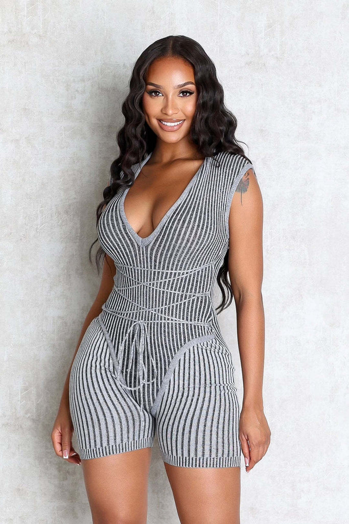 Women Casual Lace-Up Knitting Jumpsuit