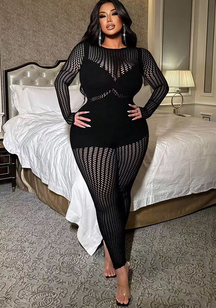 Hollow-Out Long Sleeve Bodysuit for Clubwear
