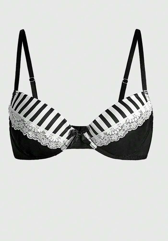 Women Lace Bra Underwire Musical Note Striped Bra