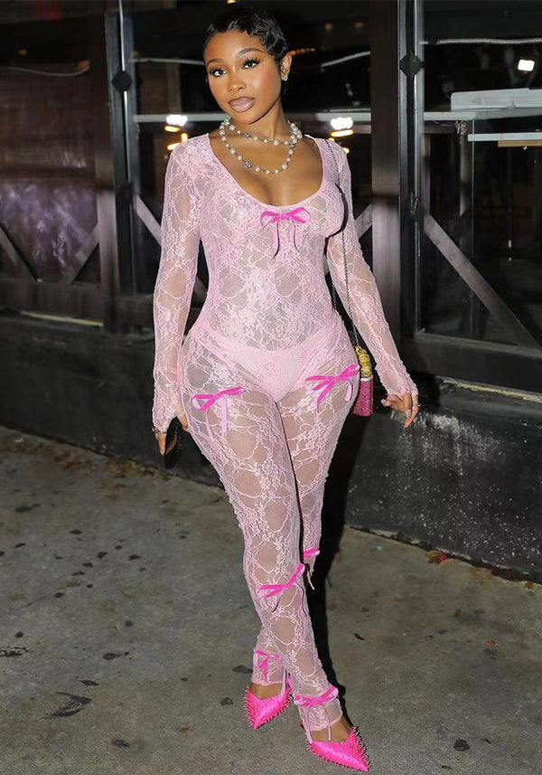 Lace Bow Jumpsuit for Evening & Party Wear