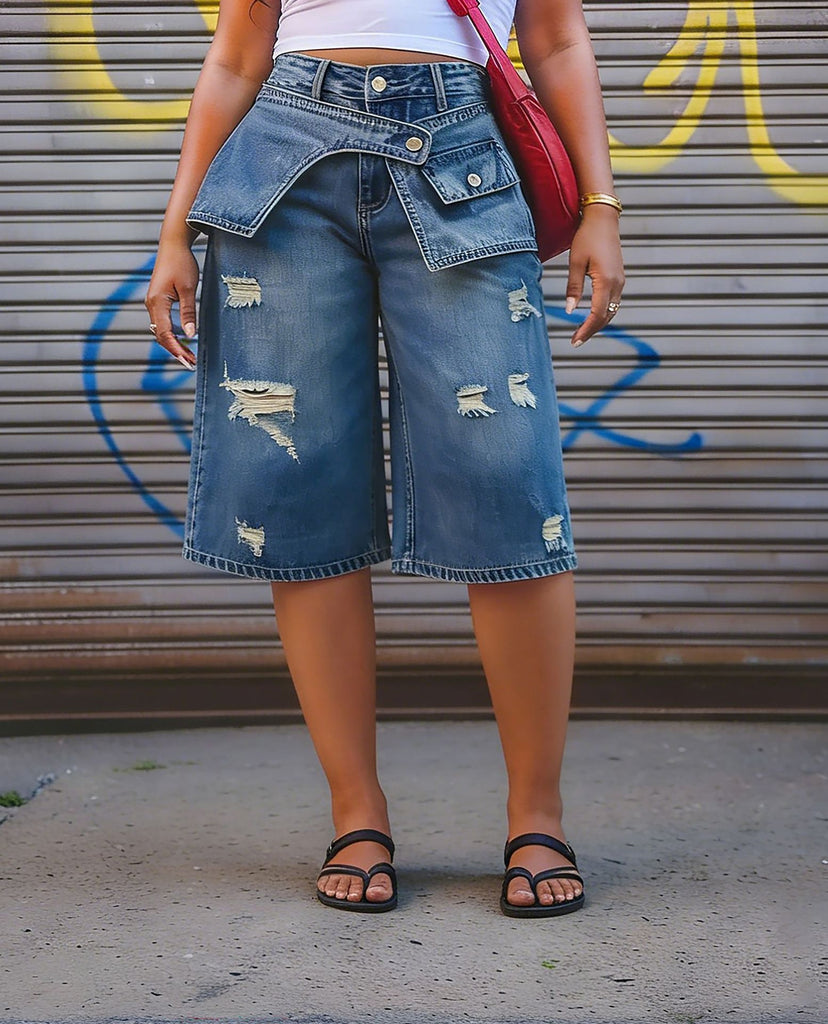 Women Ripped Denim Shorts