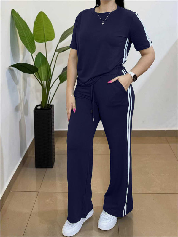 Striped T-Shirt & Straight Pants Set for Casual Wear