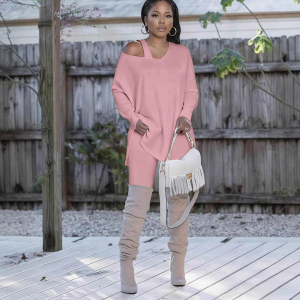 One-Shoulder Loose Top & Tight Pants Casual Set for Spring Outings