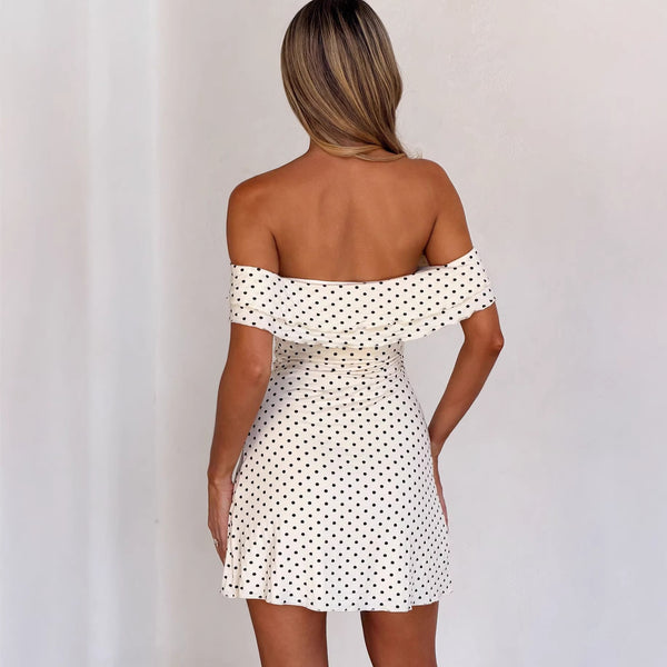 Women Polka Dot Print Strapless Sexy Dress