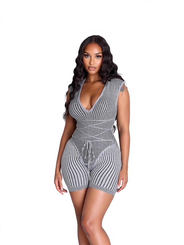 Women Casual Lace-Up Knitting Jumpsuit